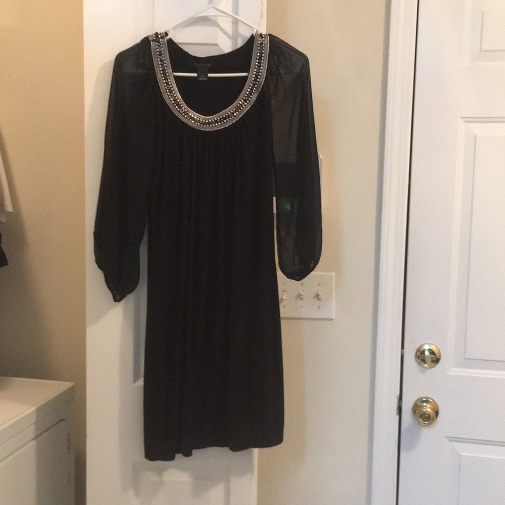 Black sheer sleeve sequined dress